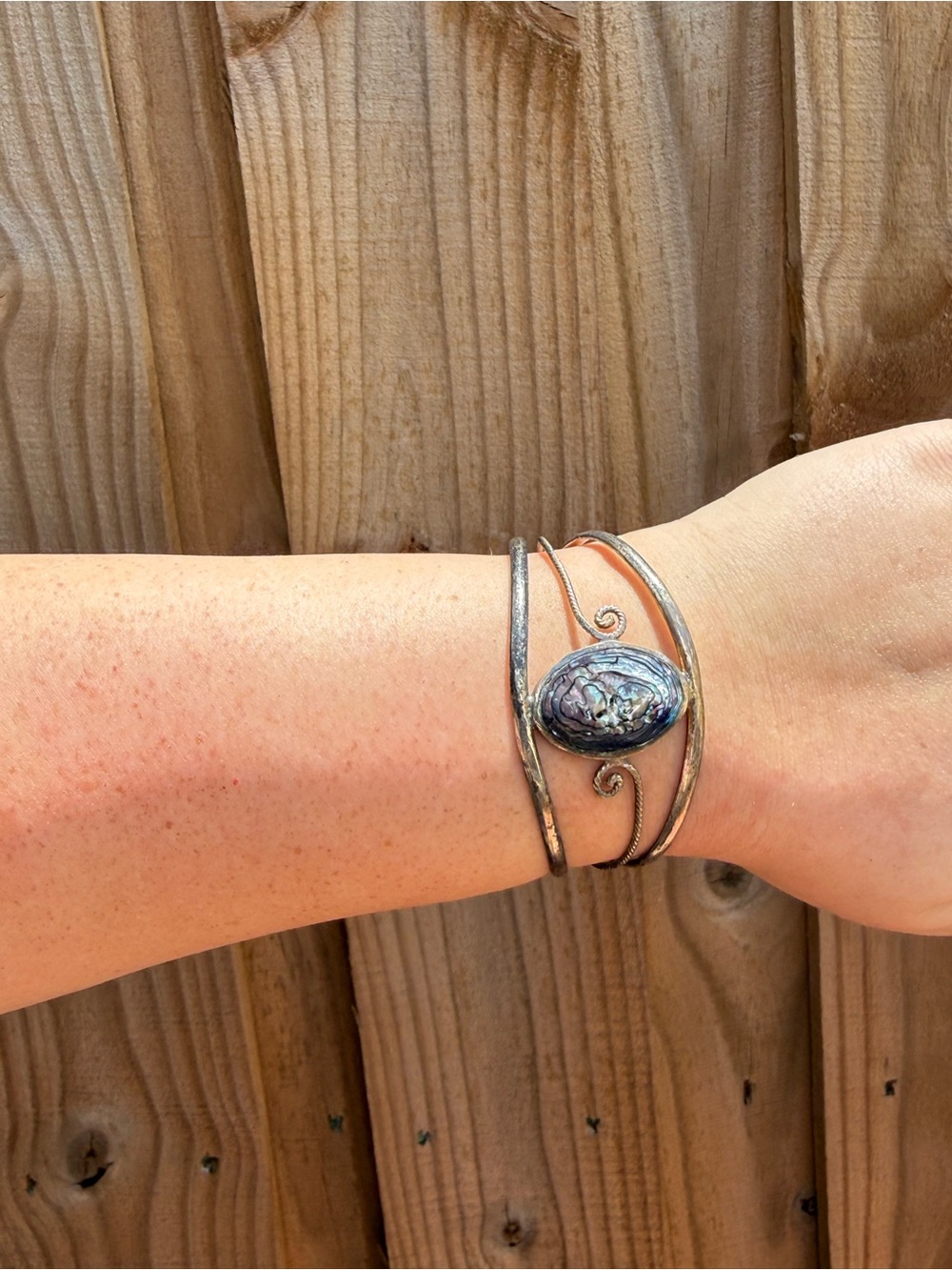 Alpaca Abalone Cuff Bracelet in Iridescent Blue